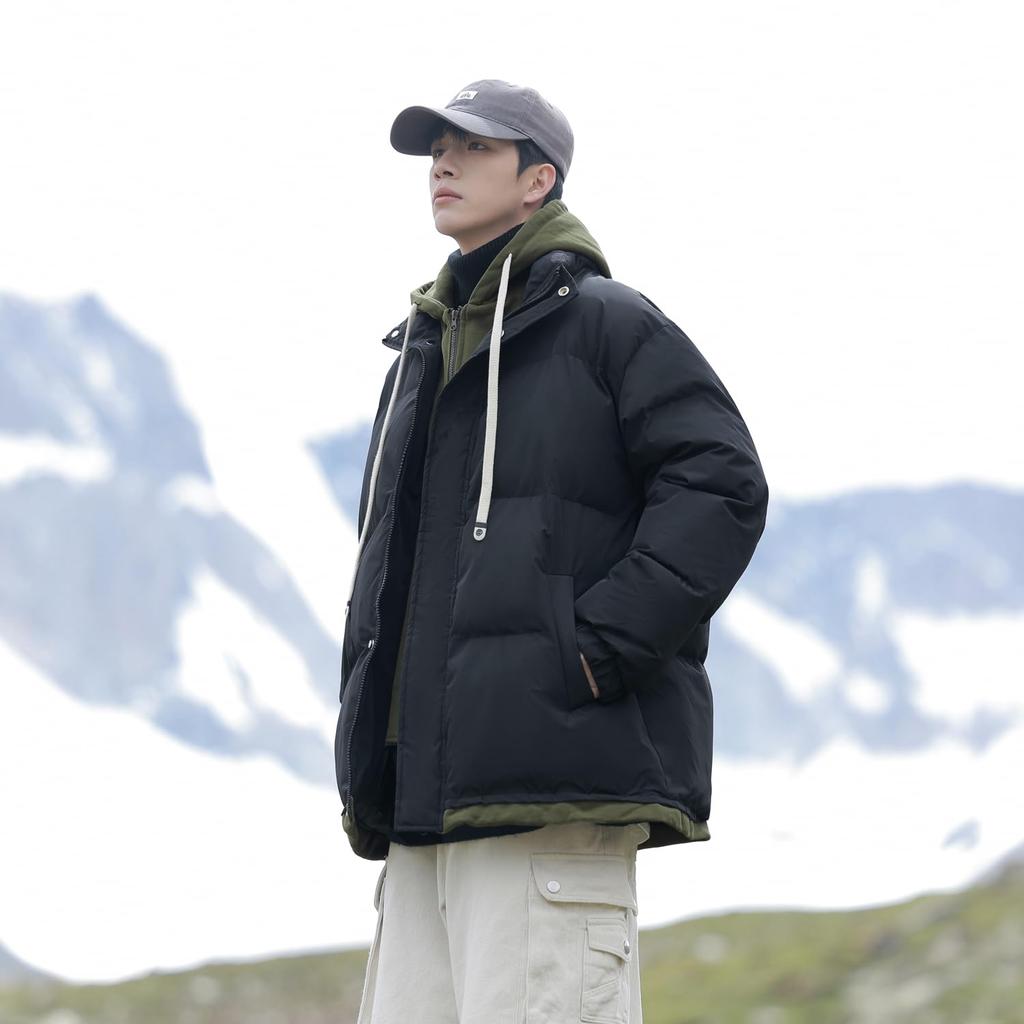 Зимняя холодная погода Молния Большой холодный пух Простая верхняя одежда [Candy Kiosk] Мужская одежда, Пальто, Утепленное, С капюшоном, Куртка, Размер, Свободная, Толстая, Ветрозащитная,