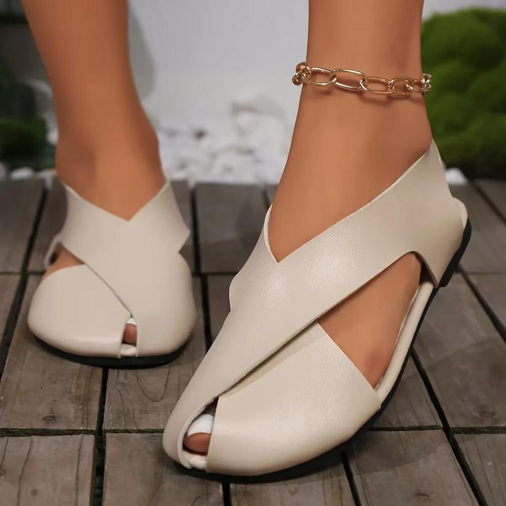 Women's Shoes  Lace-up Cuff Women's Sandals New Peep Toe Casual Sandals Women Summer Plus Size Best Seller Flat Sandals