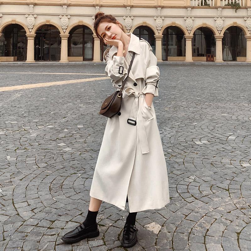 Windbreaker Women's Mid-length British Style Over-the-knee Coat Slim Slimming Casual Jacket Can Be Belted Elegant Temperament