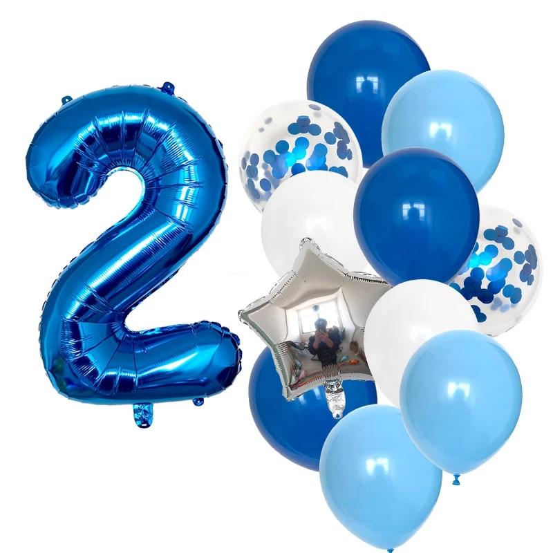 12 шт., набор воздушных шаров для детей на юбилеи 1/2/3/5/6/8/9 лет, 32-дюймовые фольгированные шары с синими цифрами, свадебные украшения для детского душа