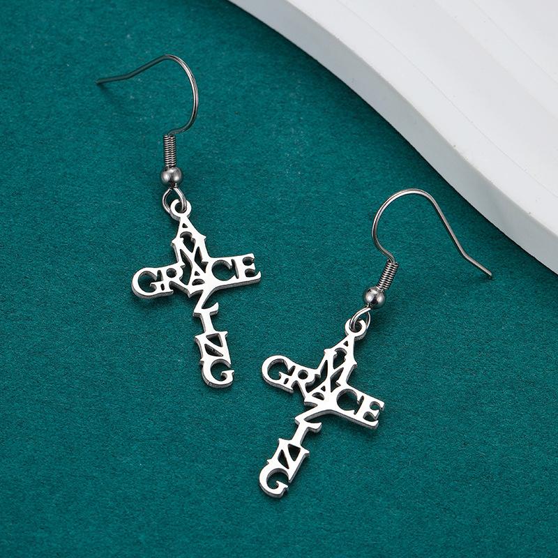 1 Pair Cross Drop Earrings for Women Men Gothic Punk Cross Dangle Hooks Earrings Girls Party Holiday Jewelry Gifts