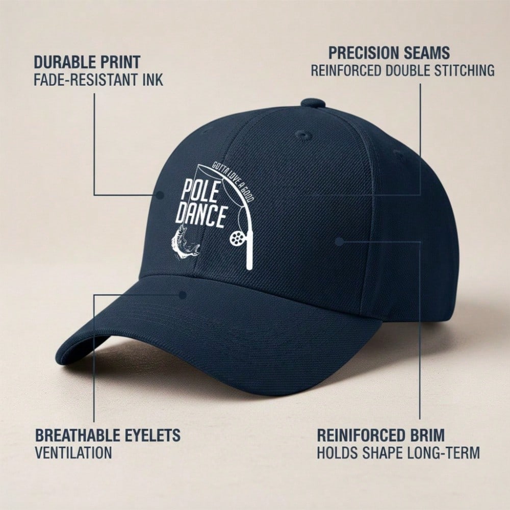 Fishing Lover Baseball Cap - "Pole Dance" Graphic Print Polyester Adjustable Breathable Casual Outdoor Sports Hat For Men Women