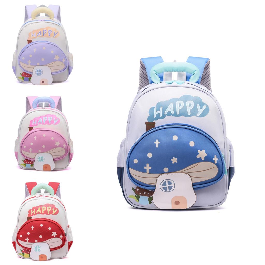 Letters Cartoon Mushroom Pattern Toddler Friendly Lightweight School Backpack For Early Education