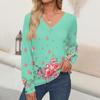 Women's Tops Floral Print Long Sleeve Shirt V Neck Casual Loose Tee Autumn Clothing