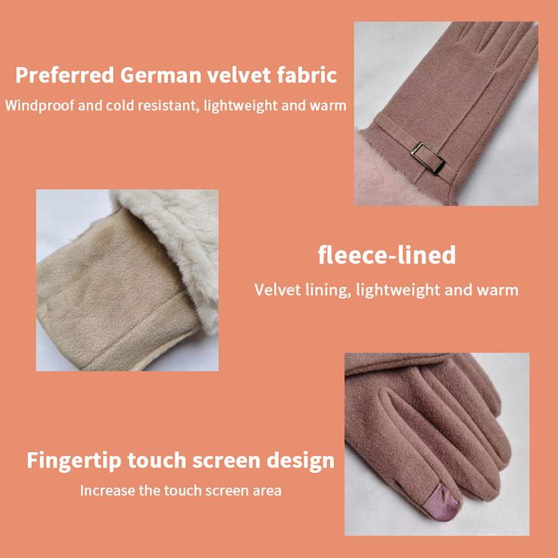 Осенне-зимние теплые замшевые перчатки с бархатными утолщенными плюшевыми декоративными манжетами, уличные перчатки для катания на лыжах с сенсорным экраном и защитой от холода