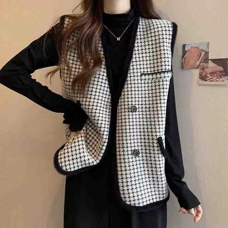 Cardigan Vest Sweater  Vest Coat Women Autumn/Winter 2023 Winter Sleeveless Mid Length Loose Knitted Vest Cardigan Female Top