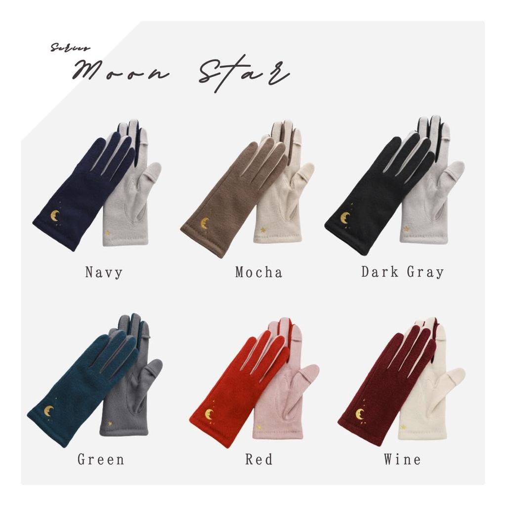 Smartphone Fingertip Scandinavian Star Cannot Be Taken Smartphone Cold Protection [Milieu] Gloves, Gloves, Women's, Style, Moon, Embroidery, Off,