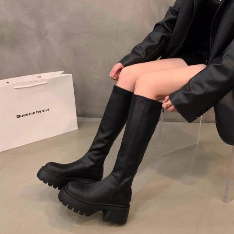 Модные зимние женские зимние сапоги однотонные с круглым носком для улицы 2024 года, горячая распродажа, повседневные удобные водонепроницаемые женские сапоги длиной до колена