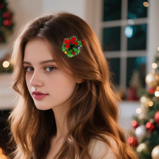 2/6 шт./набор Заколки для волос Рождественская тематика Рождественская елка Снежинка Олень Декор Заколки Праздничная атмосфера Заколки для волос