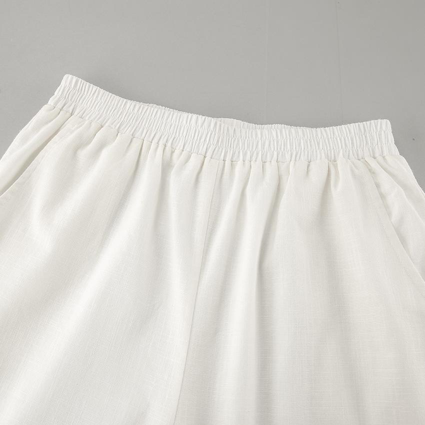 Элегантный однотонный комплект из двух предметов из хлопка и льна, женский сексуальный укороченный топ + широкие брюки, женский комплект из 2 предметов