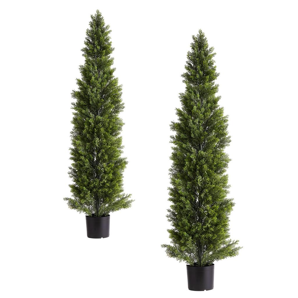 VEVOR Artificial Topiary Cedar Trees, 2 Set 1524mm Faux Pine Shrubs Plants, Fake Silk Tree Look Real