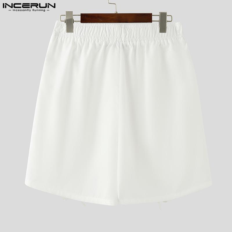 INCERUN Мужские эластичные повязки на талии сбоку, однотонные повседневные шорты со шнуровкой
