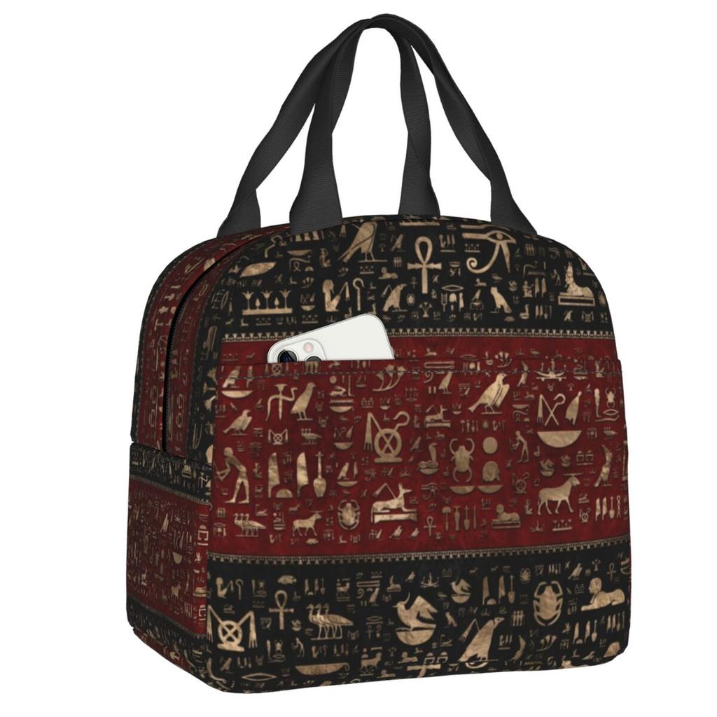 Custom Gold Egyptian Eye Of Horus Insulated Lunch Bag for Work School Wadjet Lapis Lazuli Leakproof Cooler Thermal Lunch Box