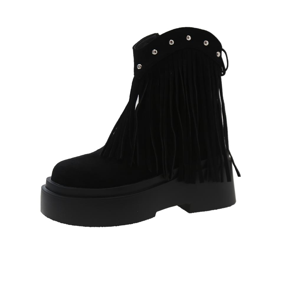 Модные женские ботильоны с кисточками и боковой молнией для улицы, износостойкие, осень-зима 2024, повседневные, удобные, на квадратном каблуке, женские ботинки