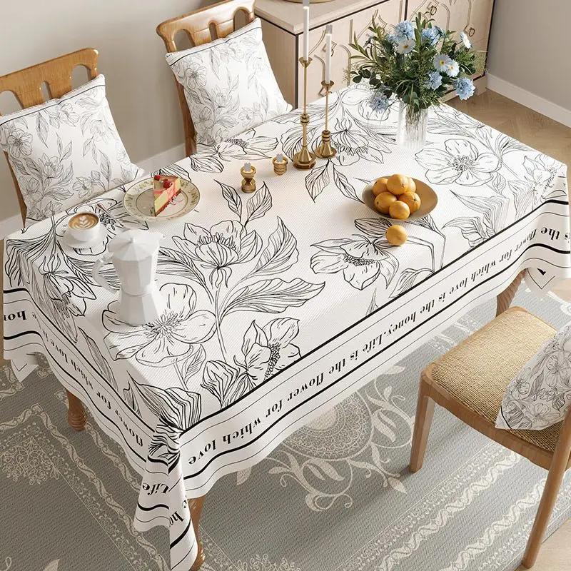 Прямоугольная водонепроницаемая хлопково-льняная скатерть с принтом цветов и птиц, противоскользящая износостойкая домашняя крышка для рабочего стола