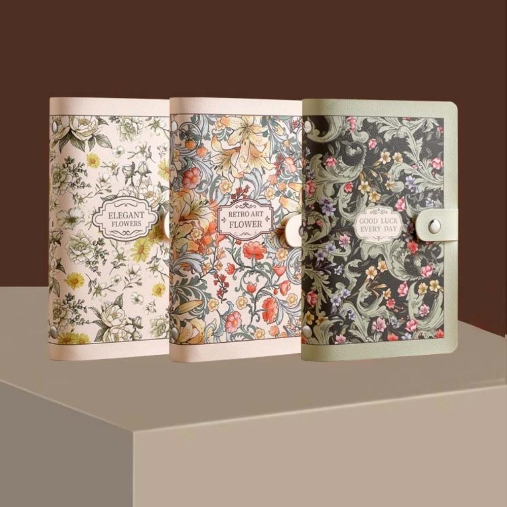 A6 Button Notebook for Money Flower Printed Anti-splash Water Cash Budget Ledger Daily Plan Diary Notepad Leather Savings Book