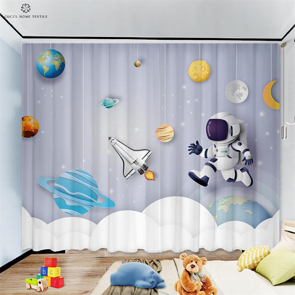 Шторы с изображением анимационного мультфильма «Астронавт» для детской комнаты, украшения окна, гостиной, кабинета, кухни, космоса, 2 шт.