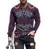3D Ethnic Pattern Printed Fashionable Casual Long Sleeved Men's T-shirts - Soft Medium Stretch Polyester Fabric Spring and Autumn Relaxed Fit Clothing