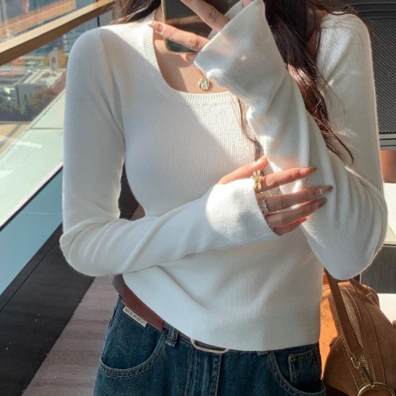 Low Neck Base Sweater for Women's Fashion Sweater Slim Fit Square Neck Knitted Sweater with An Inner Pullover Top