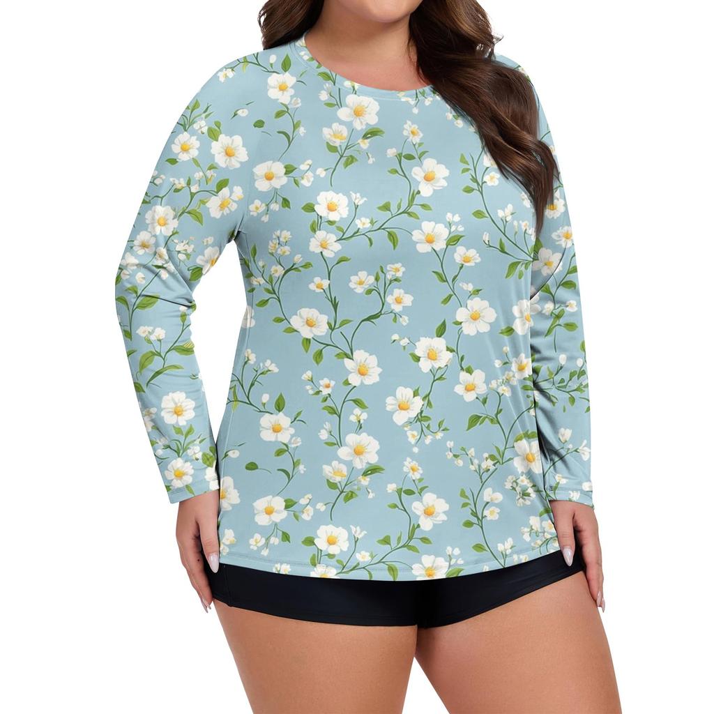 Women's Printed Large Size Long Sleeve Swimsuit Sun Jacket Quick Dry Hiking Top
