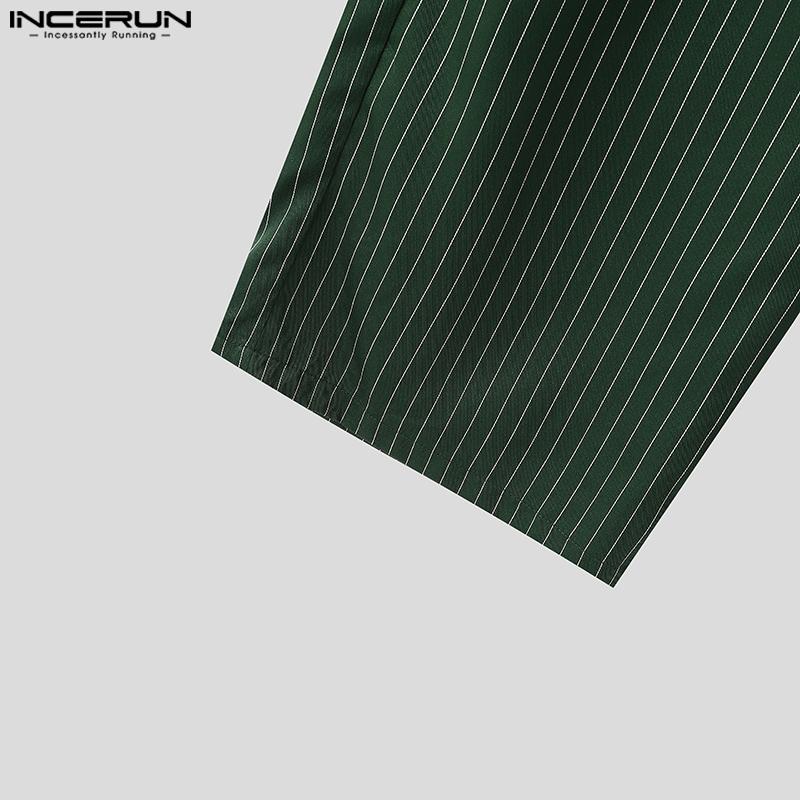INCERUN Мужские повседневные длинные прямые брюки с застежкой-молнией на талии, неравномерные слои в полоску