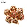 7 Pcs Golden Red Dragon Metal Dice Hollow Metal Polyhedral Dice Set Suitable for Role-Playing RPG Board Game Card Game