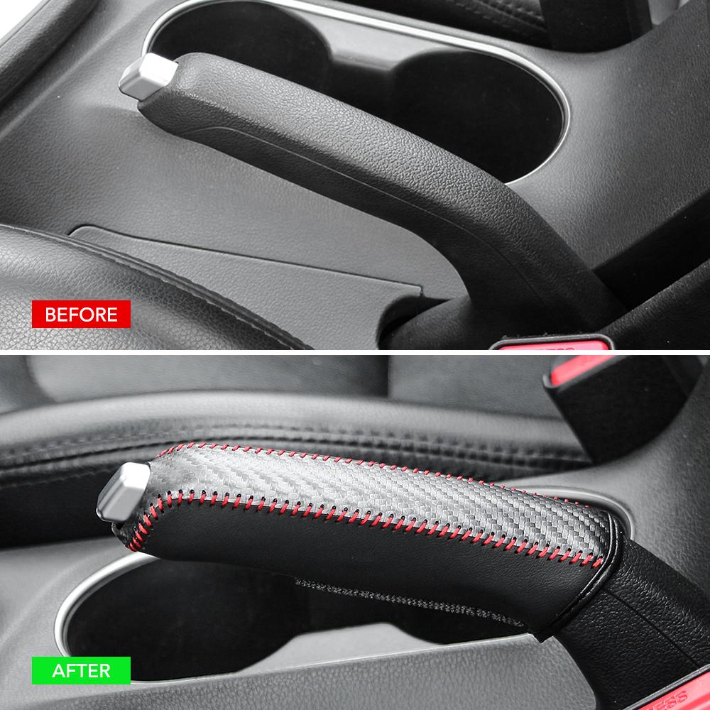 Carbon Fiber Style Leather Gears Handbrake Cover Auto Interior for Mitsubishi Outlander ASX RVR Pajero Lancer Opel Astra H J G Mokka