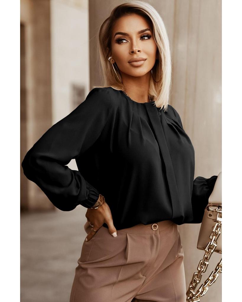 Azura Exchange Черная рубашка с круглым вырезом и присборенными эластичными манжетами