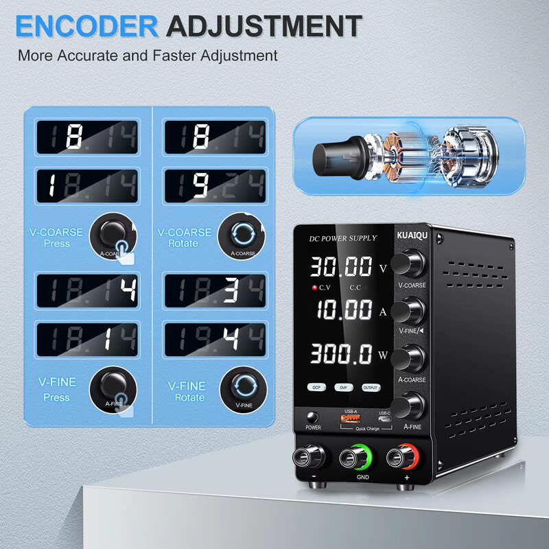 KUAIQU 2025 новейший OCP OVP DC регулируемый лабораторный источник питания 30 В 10 А выходной переключатель USB-A TYPE-C порт быстрая зарядка
