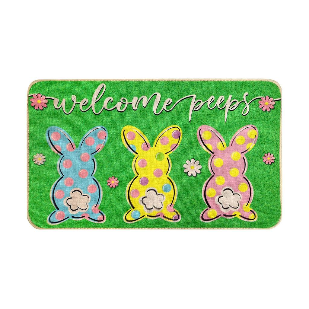 Happy Easter Welcome Doormat, Non- Fiber Carpet, Fun Easter Bunny Doormat