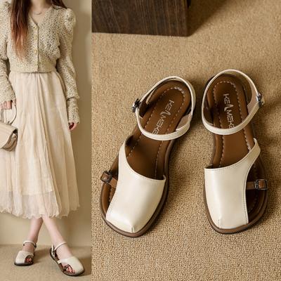 Сандалии с плоским круглым носком, модные и повседневные пляжные сандалии на мягкой подошве