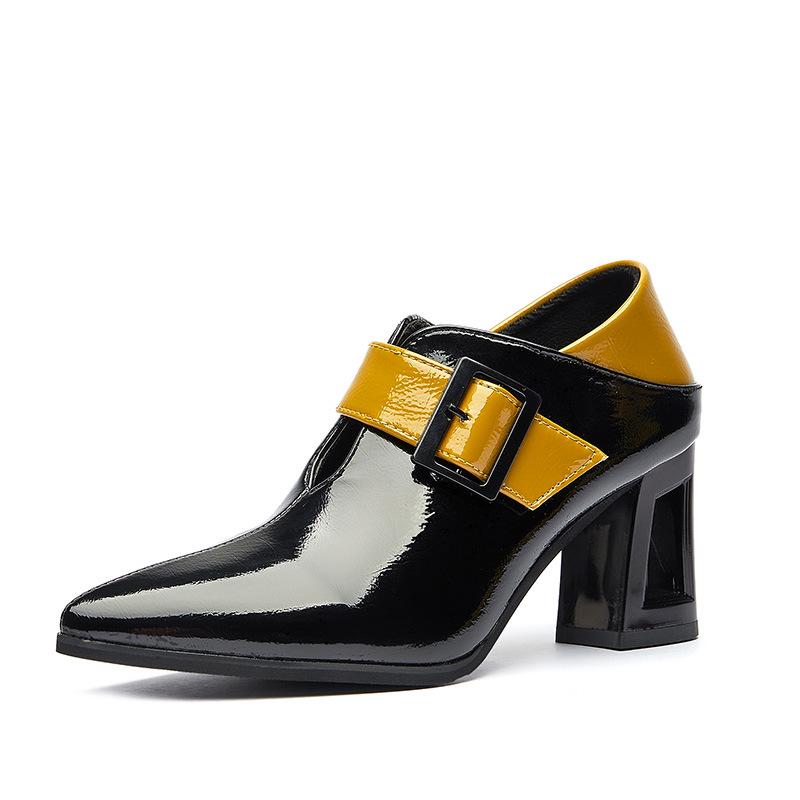 Женские туфли на высоком каблуке на толстом каблуке. Осень и зима. Туфли для двух ношений. Женская обувь с острым носком.