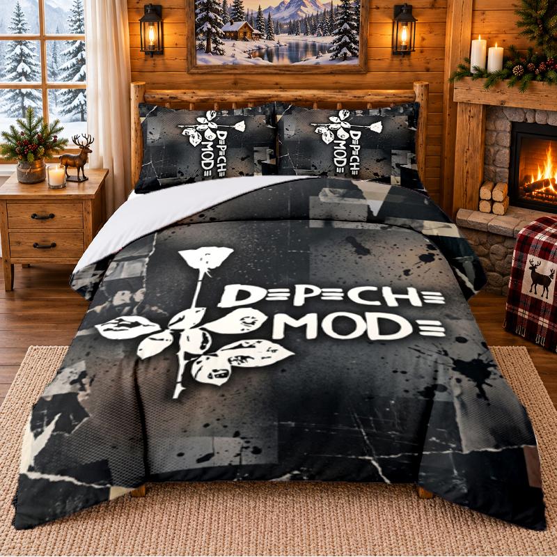Printed 3Pcs Bedding Set Depeche Mode Pattern Bed Sheet Pillowcase For Bedroom Decor