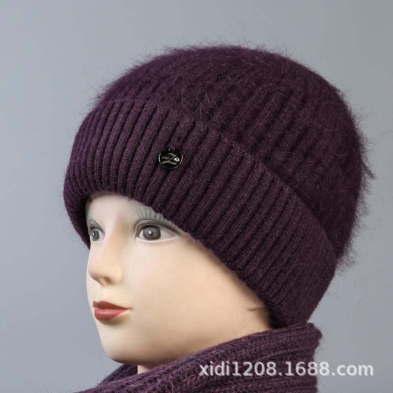 Old man hat female grandma autumn and winter versatile rabbit wool piled thickened knitted in the elderly mother thermal hat