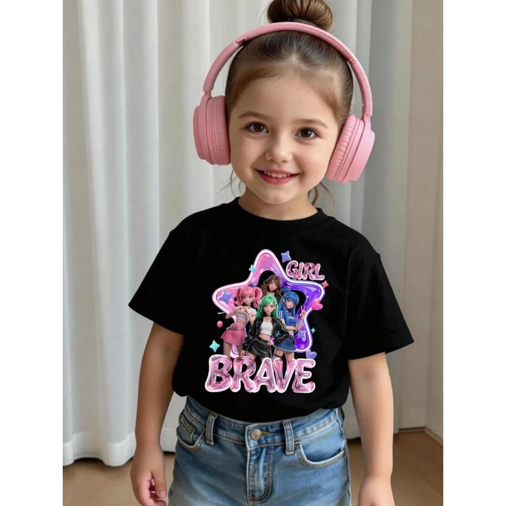 Kpop Style Short-Sleeve T-Shirts for Girls Funny Gift for Kids Summer Short Sleeve Tops Casual Round-Neck Outdoor Girls Clothes