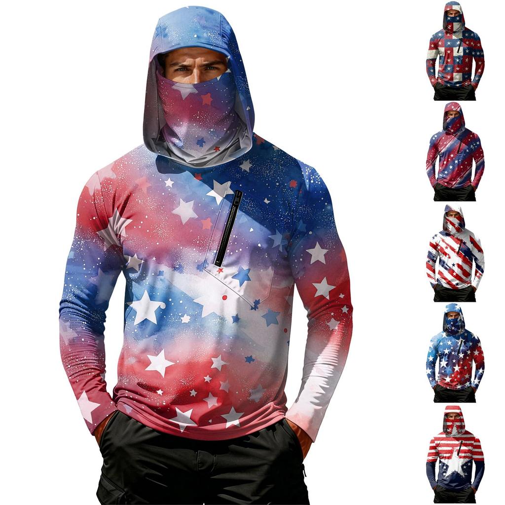 Мужская повседневная толстовка с капюшоном и длинным рукавом для защиты от солнца с принтом ко Дню Независимости, узором в виде звезд, пуловер, легкая рубашка