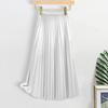 Women Pleated Skirt Elastic High Waist A-Line Long Skirt Solid Color
