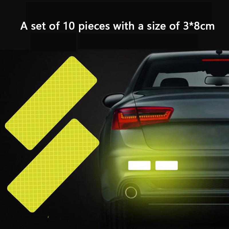 10 шт. светоотражающая предупреждающая наклейка на автомобиль, лента безопасности, предупреждающая о столкновении, светоотражающая наклейка на багажник автомобиля, мотоцикла