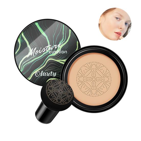 CC Cream with Mushroom Powder Puff Full Coverage Color Correcting Foundation Cream Hydrating Long Lasting Oil Control Natural Lightweight Concealer