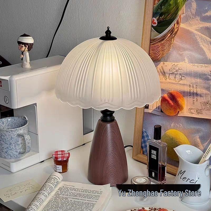Wabi-Sabi Style Table Lamp: Vintage American Design for Bedroom or Study, French-Inspired Bedside Glass Night Light.