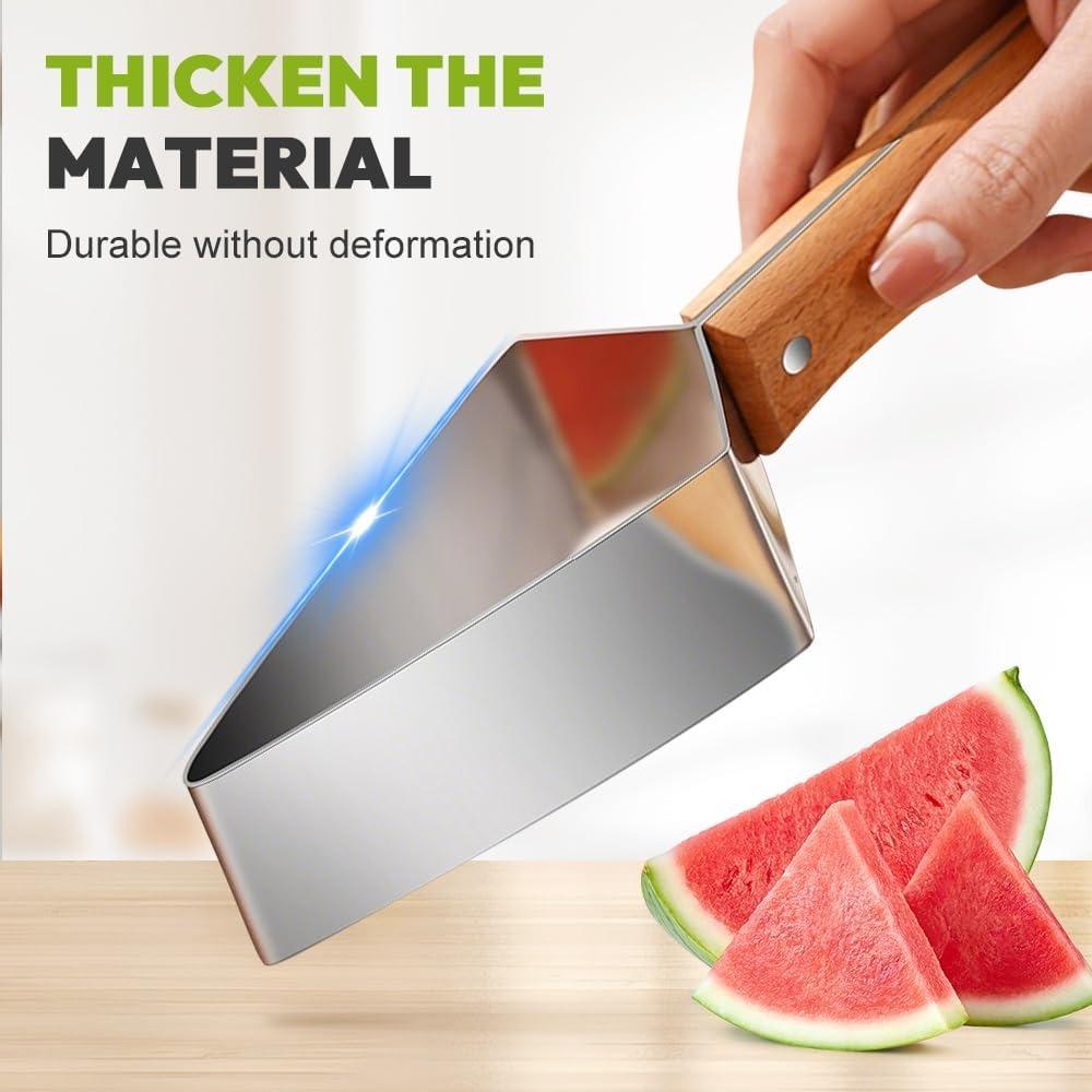 Triangular Watermelon Cutter, 2026 New Watermelon Slicer Cutter Stainless Steel, Multifunctional Fruit Slicing Tool with Wooden Handle