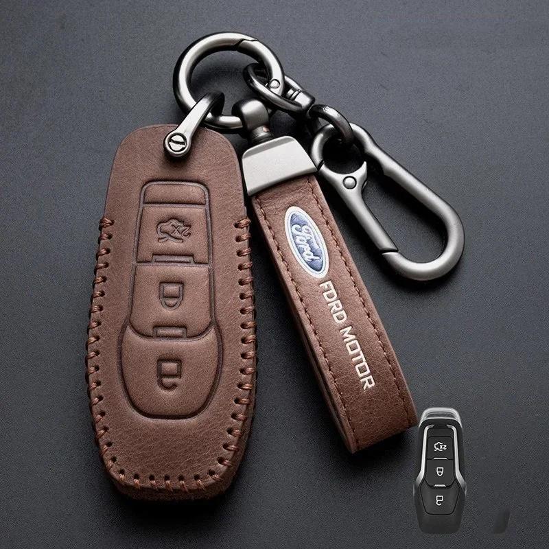 Car Sticker 2026 Ford New 2025 Hot New Leather Car Smart Key Case For Ford Fusion Explorer Edge Mustang Mondeo Kuka Personalized