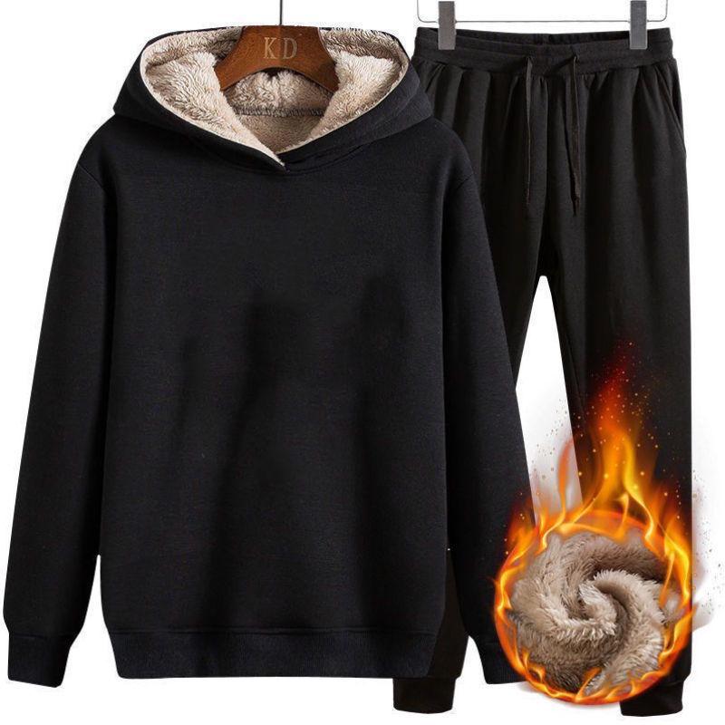 Men's Winter Lambskin Fleece Sports Suit - Loose Fit Velvet Sweater & Pants Set