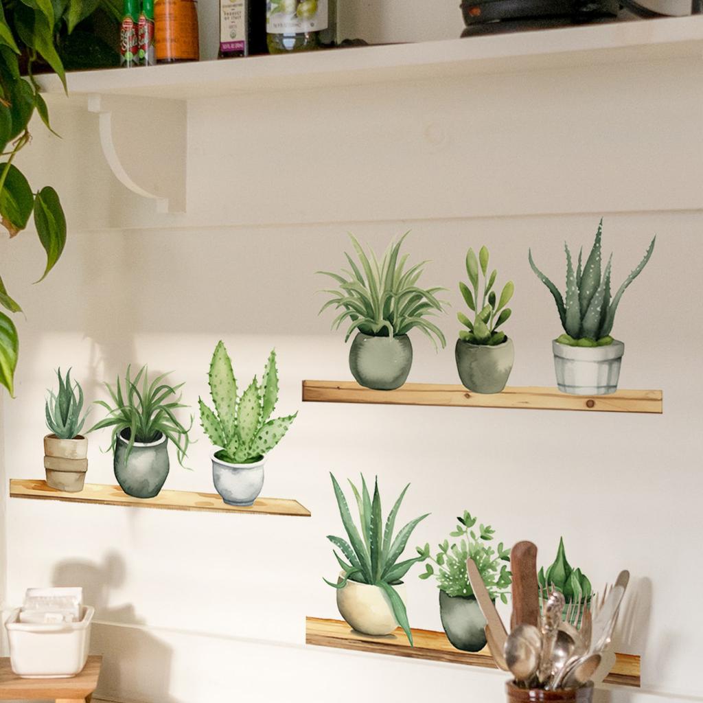 Plant Green Plants Potted Plant Shelf Wall Sticker Living Room Bedroom Home Background Wall Sticker Self-adhesive Pvc