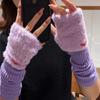 Korean Style Mink Fleece Half Finger Gloves Solid Color Y2k Winter Mittens  Women