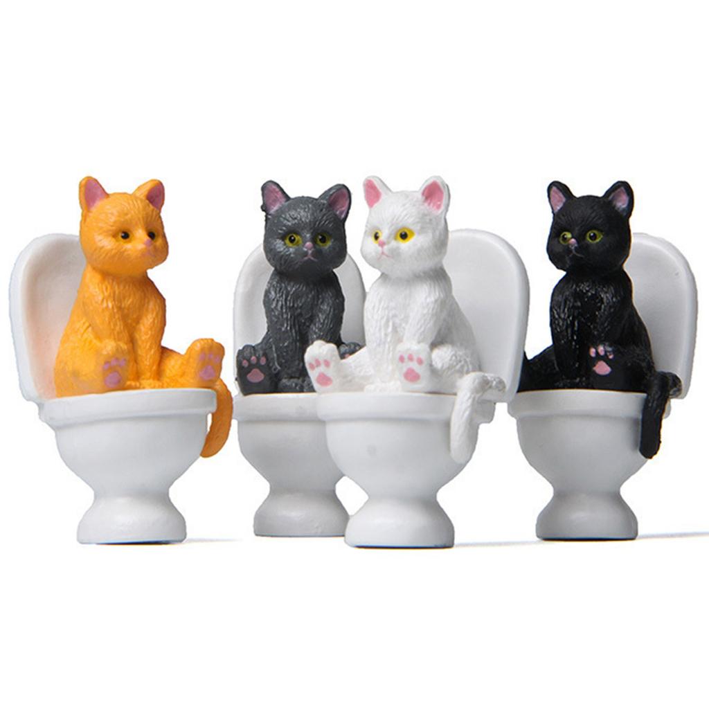Мини-статуэтки кошек, украшения, фигурки кошек из смолы, сидящих на унитазе, миниатюрный декор, животные, садовые скульптуры, украшения