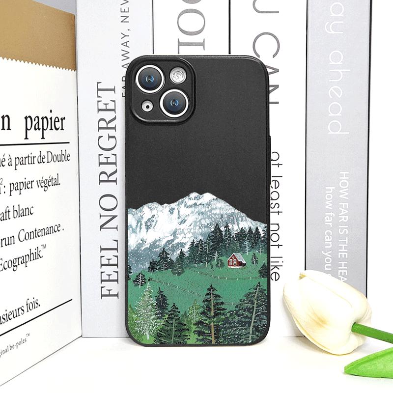 Мультяшный Чехол для Телефона с Принтом Пейзажа Поля и Горы для iPhone 17 16 12 11 14 13 15 Pro Max Mini X XS MAX XR 7 8 Plus Мягкая Крышка