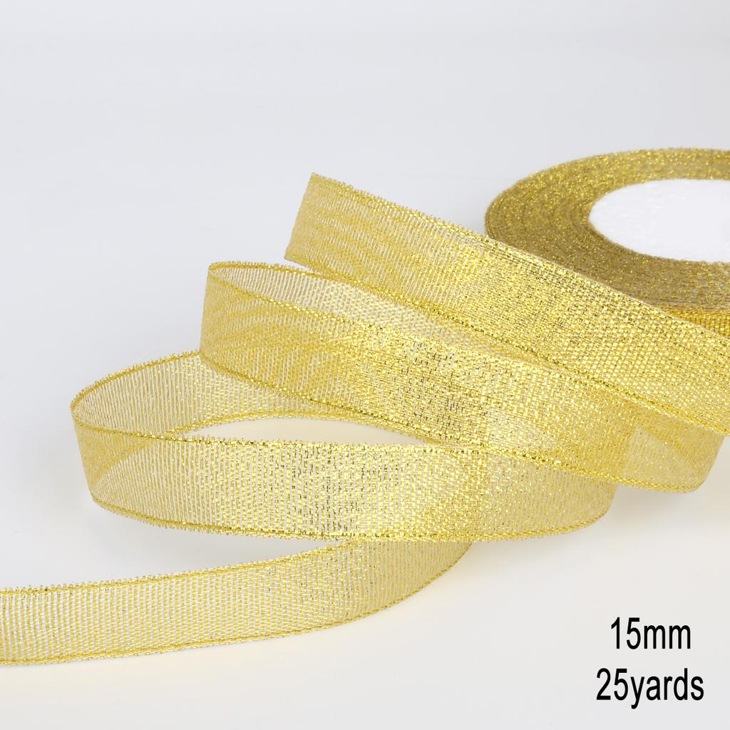 1Pcs Gold/Silver Silk Satin Organza Glitter Ribbon 7-38mm Onions Belt for Wedding Cake Gift Package