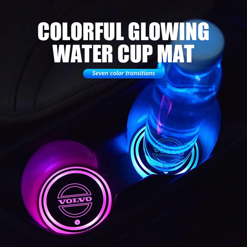 Car LED Cup Holder Mat Glowing Auto Cup Pad Interior Ambient Light For Volvo XC60 XC90 S60 S80 V60 C70 S40 C30 V90 V60 C40 XC40 CT9