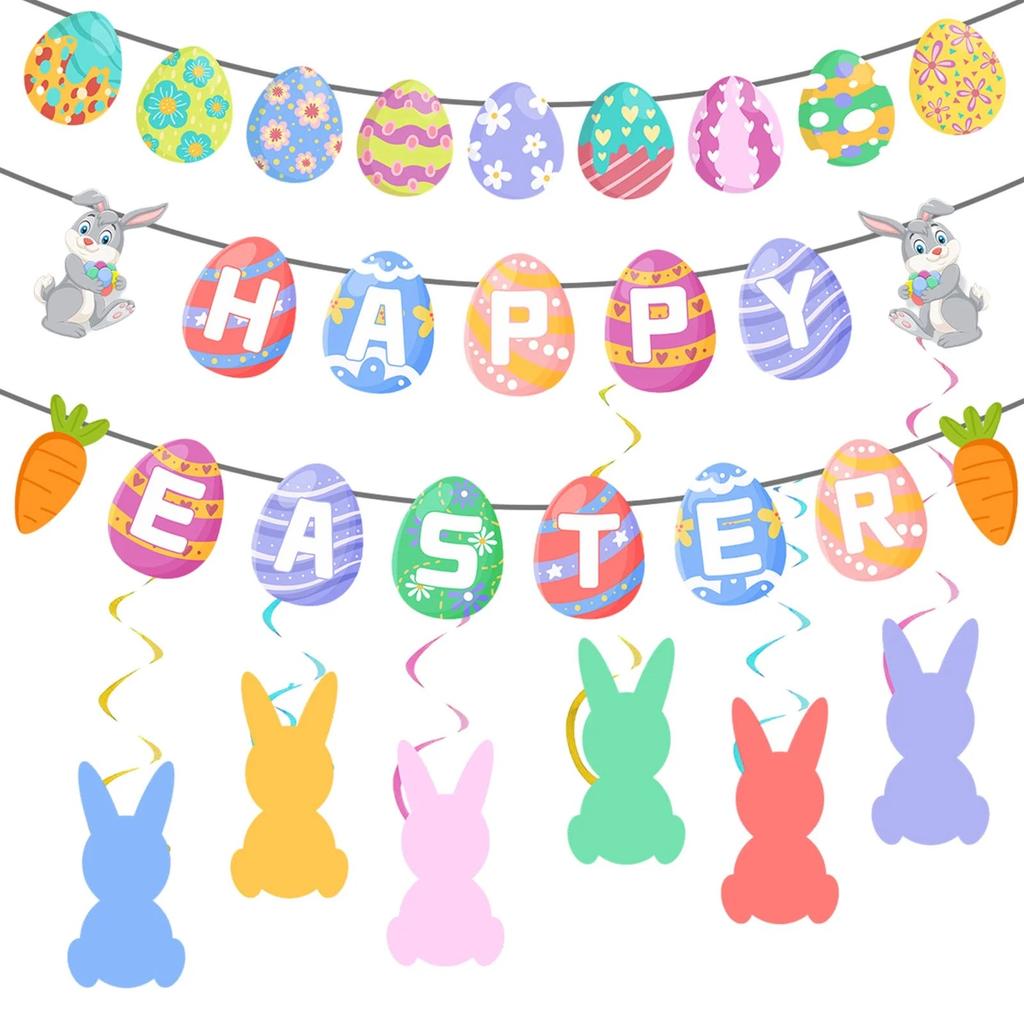 Easter Party Decoration Easter Egg Banner Flower Theme Set